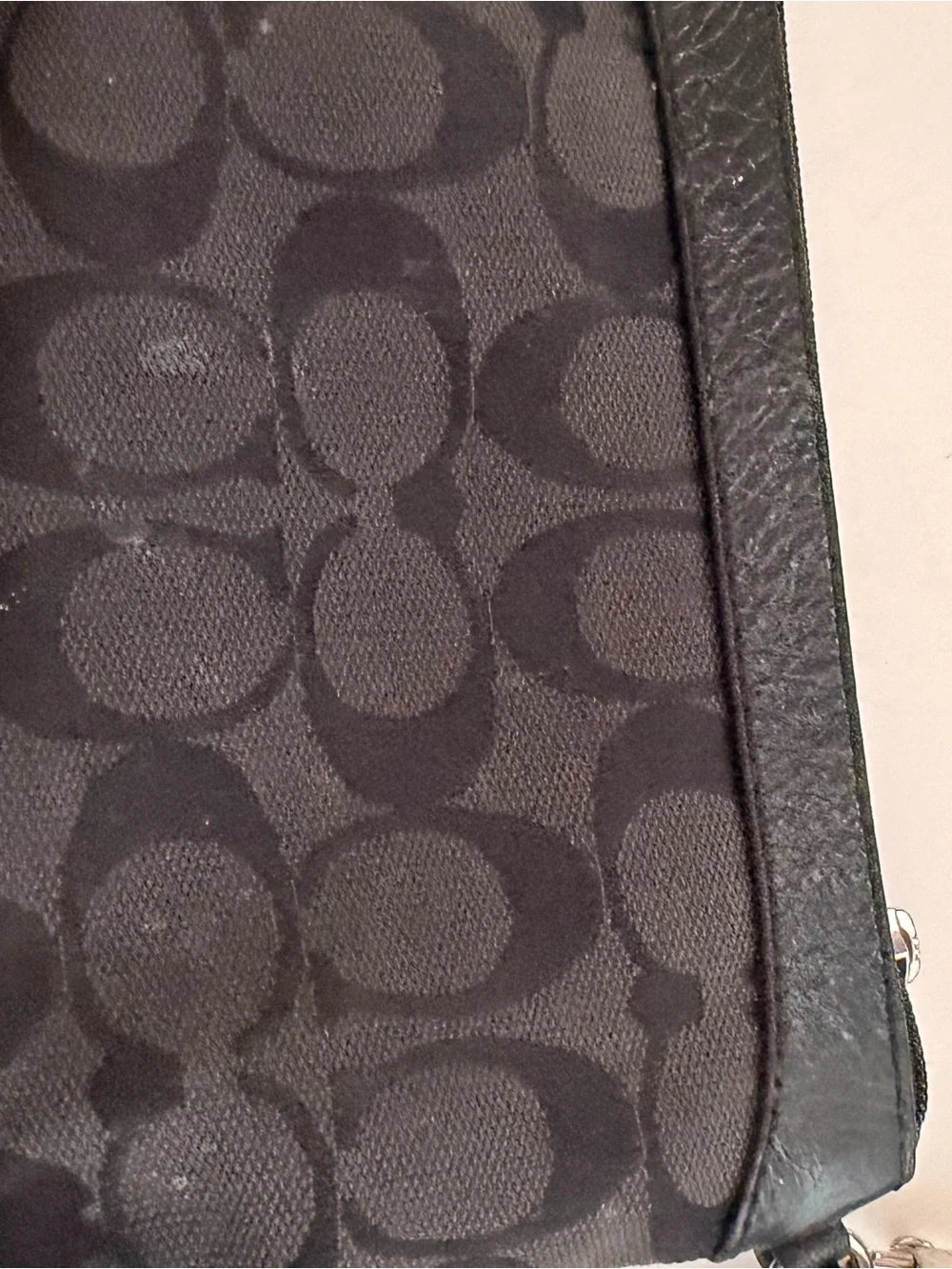 Coach Gray and Black Signature Canvas Wristlet